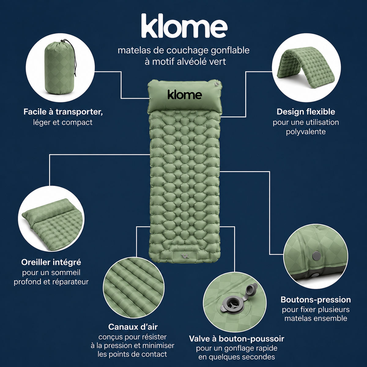 Matelas pneumatique compact ultraléger Klome PRO